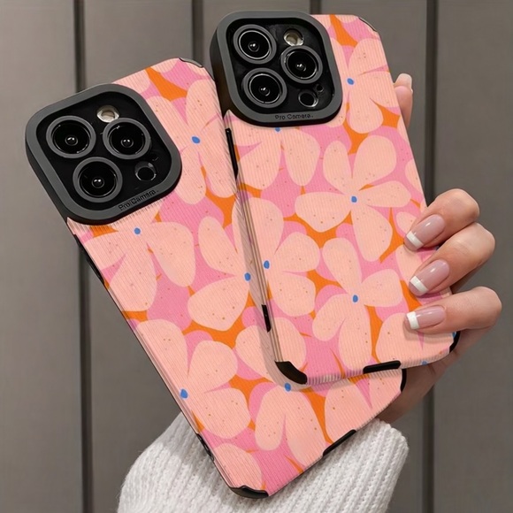 iPhone Phone Case Vertical Grain Pink Floral Pattern PU LeatherTexture Barbie - Picture 4 of 4